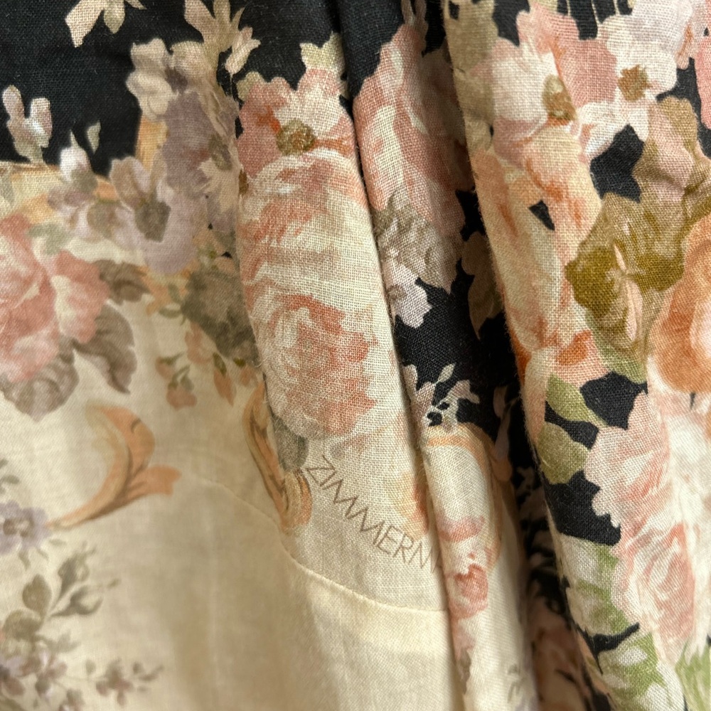 Zimmermann Illustration Body Shirt Linen Black and Cream Floral Blouse AU 1 - Picture 7 of 9